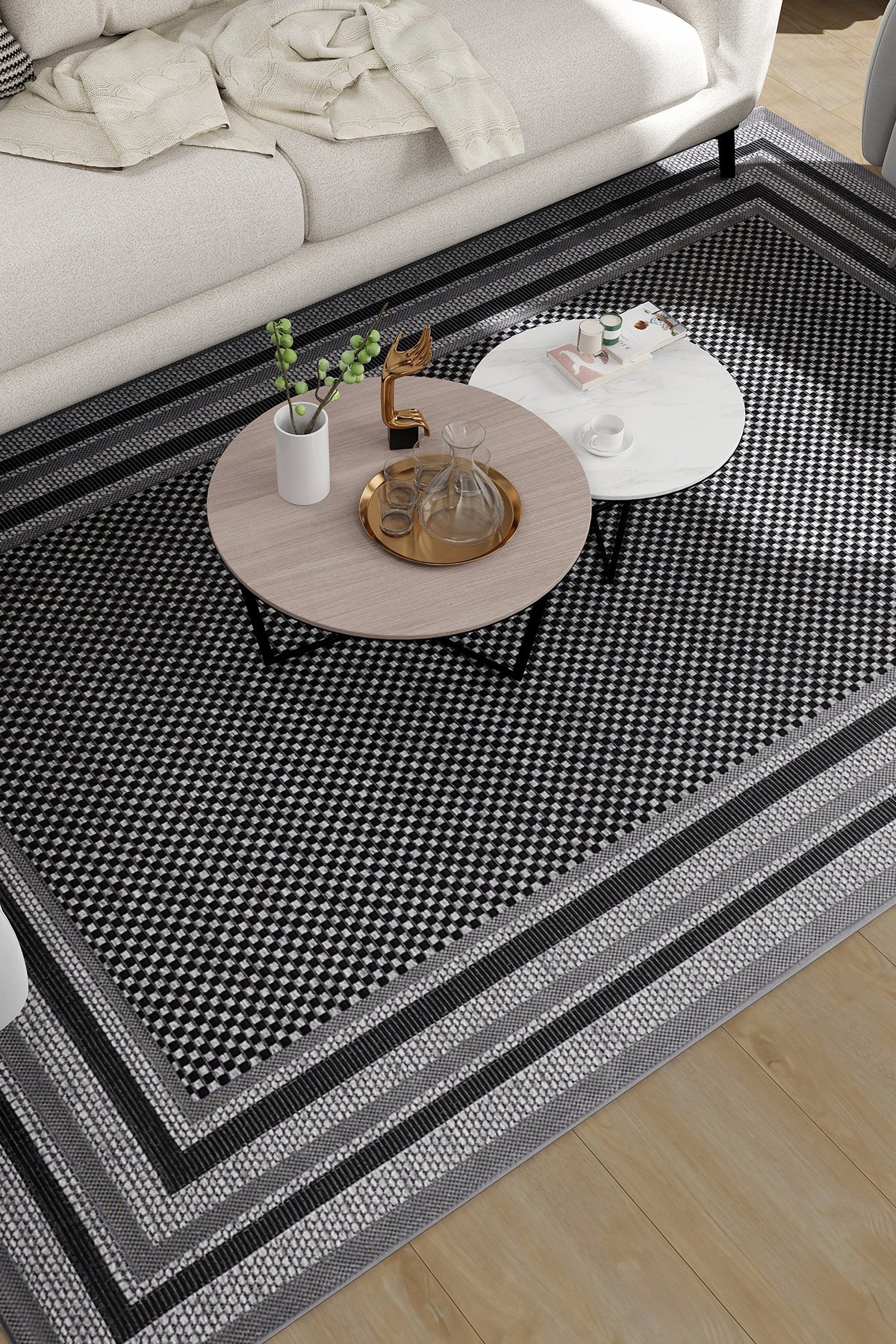 Buhalı Dark 03 Siyah Salon Yatak Odası Dış Mekan Makine Halısı 160X245
