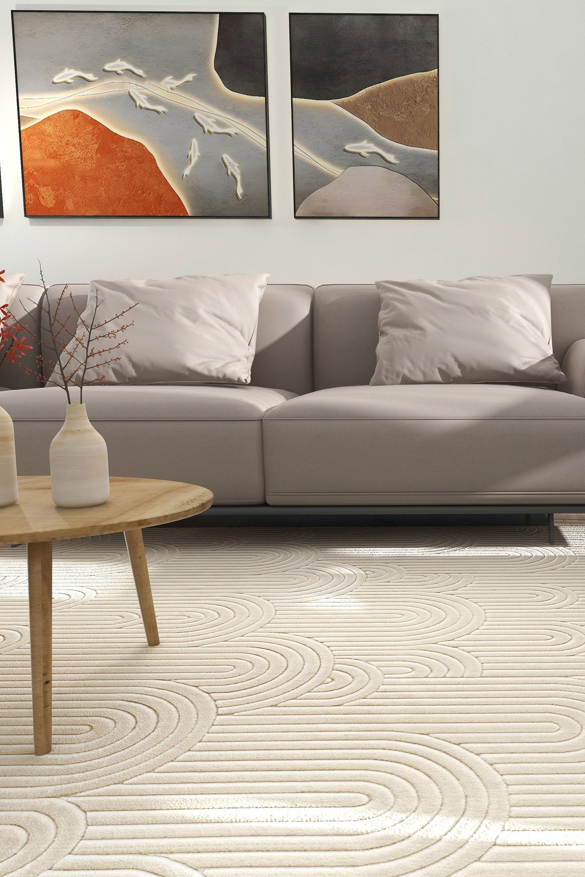 Buhalı Happy 01 Krem Modern Salon Halısı