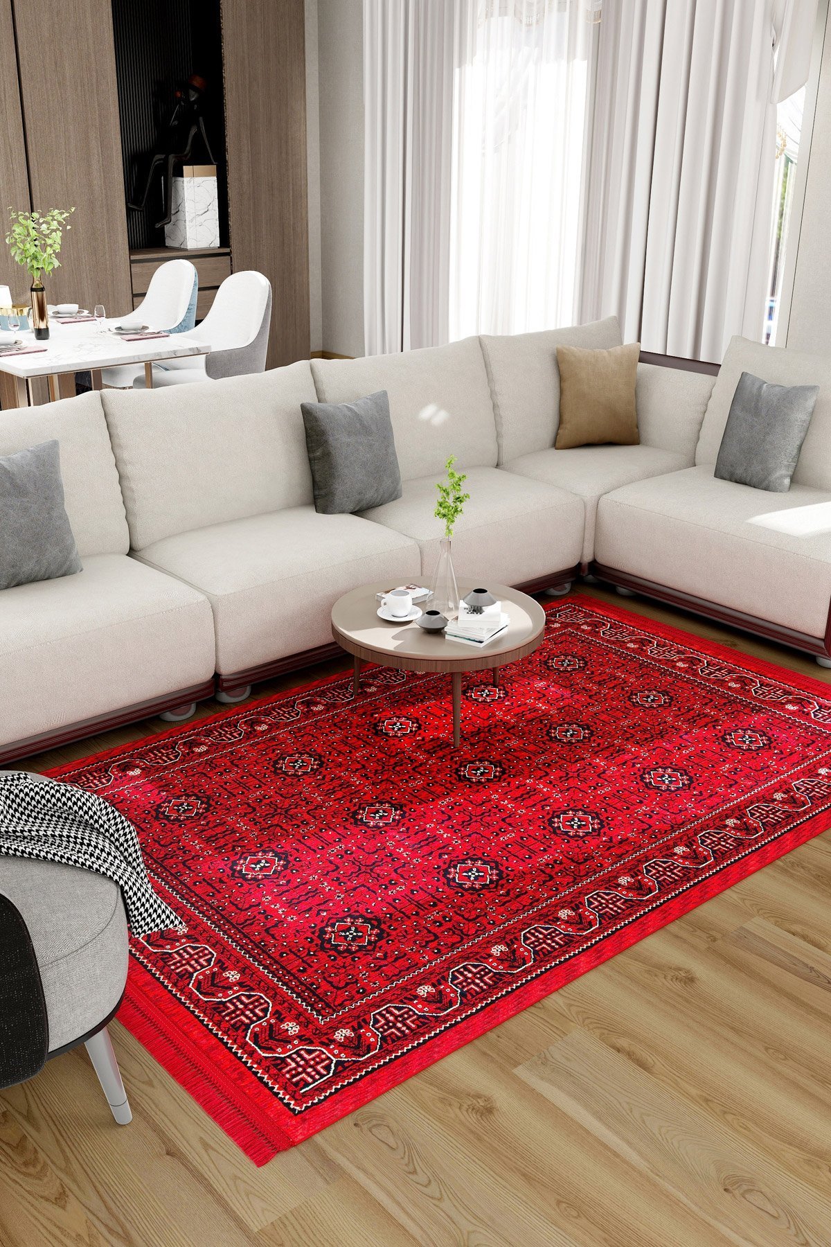 Afgan 601 Dekoratif Kaymaz Tabanlı Halı