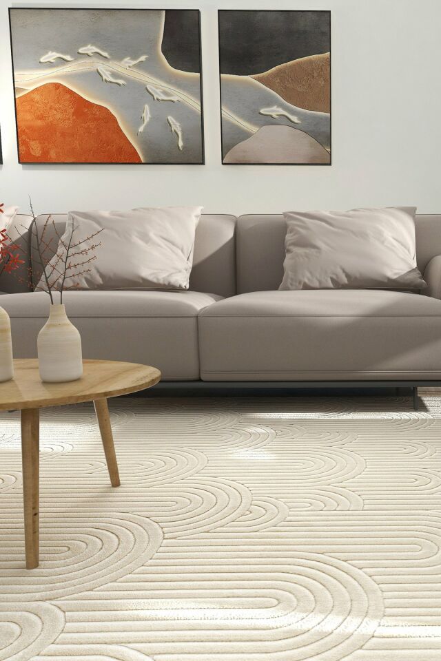 Buhalı Happy 01 Krem Modern Salon Halısı