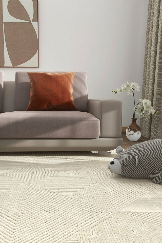 Buhalı Happy 02 Krem Modern Salon Halısı