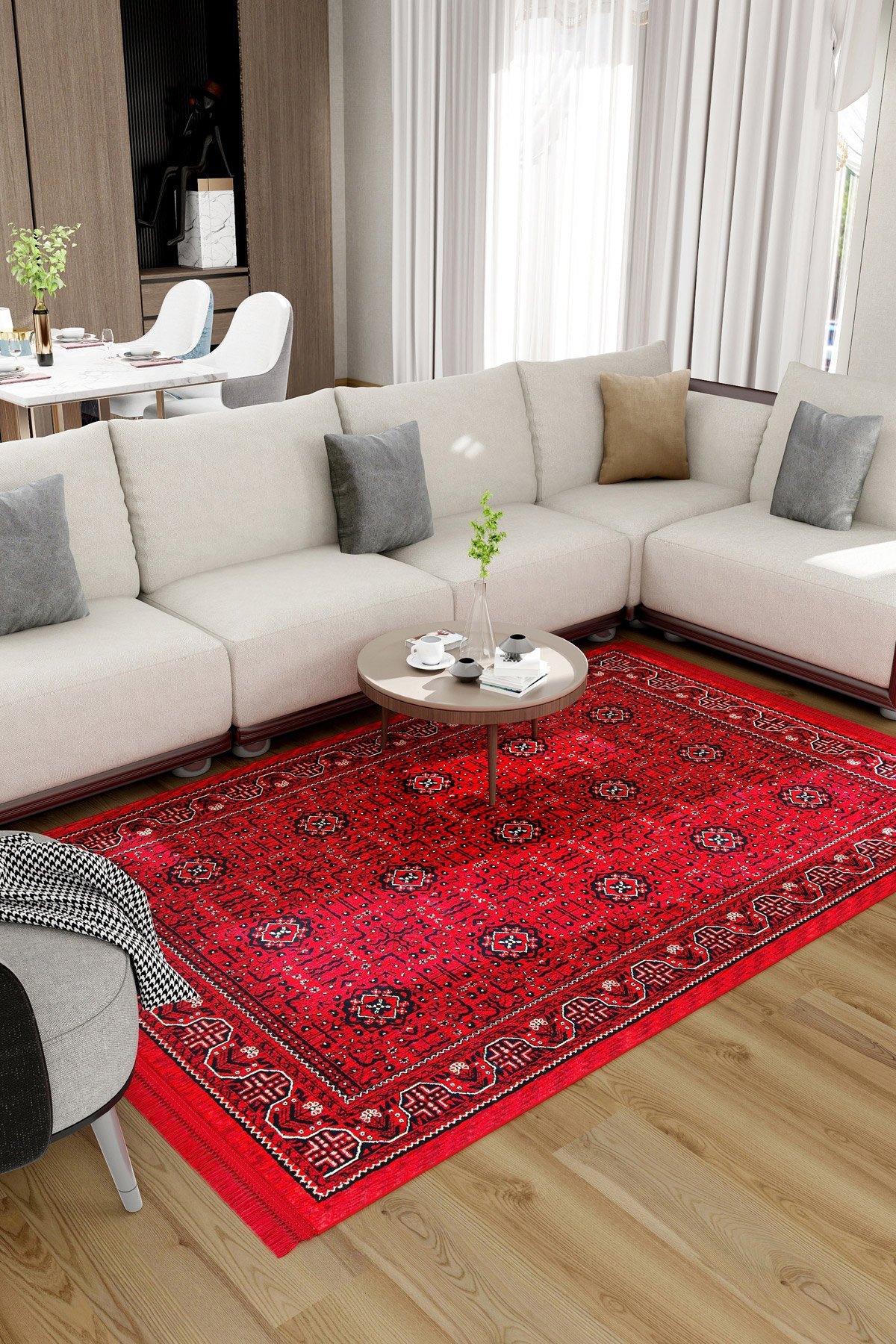 Afgan 601 Dekoratif Kaymaz Tabanlı Halı