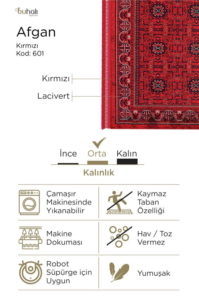 Afgan 601 Dekoratif Kaymaz Tabanlı Halı