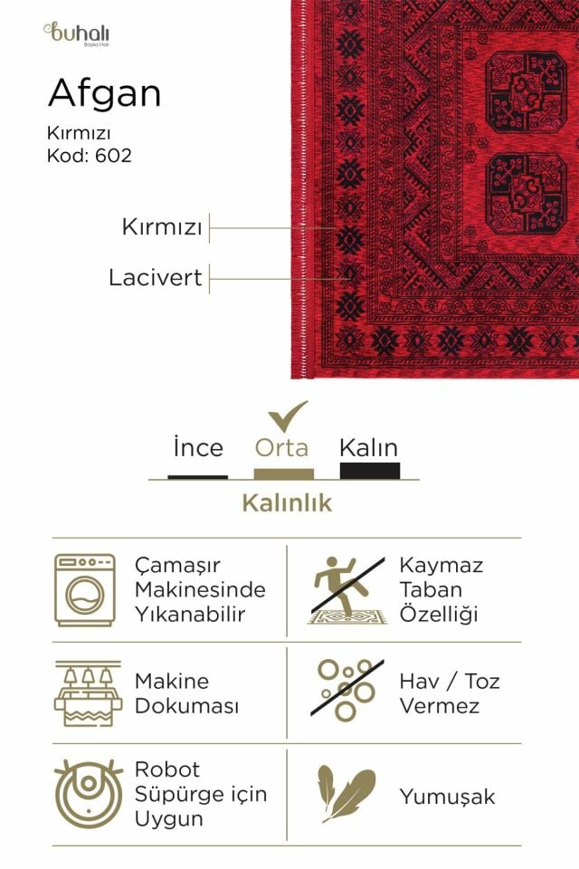 Afgan 602 Dekoratif Kaymaz Tabanlı Halı